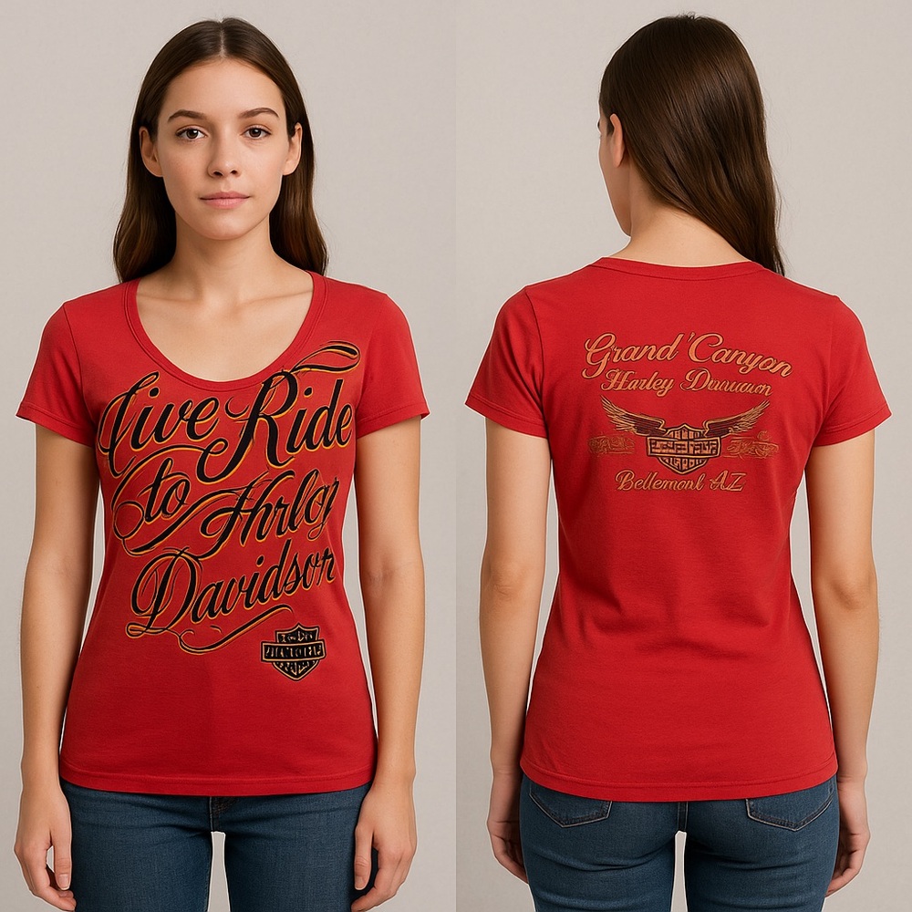 HARLEY DAVIDSON 2014 Live To Ride Grand Canyon V Neck Short Sleeve T-Shirt Red L